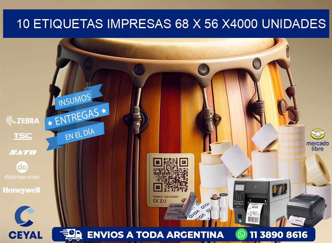 10 ETIQUETAS IMPRESAS 68 x 56 X4000 UNIDADES