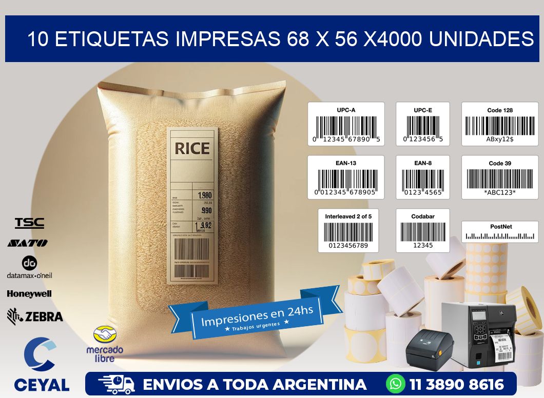 10 ETIQUETAS IMPRESAS 68 x 56 X4000 UNIDADES