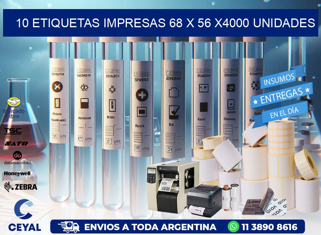 10 ETIQUETAS IMPRESAS 68 x 56 X4000 UNIDADES