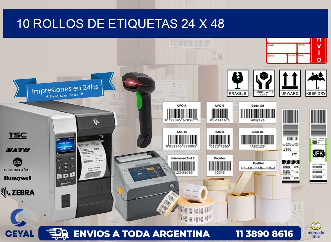 10 ROLLOS DE ETIQUETAS 24 x 48
