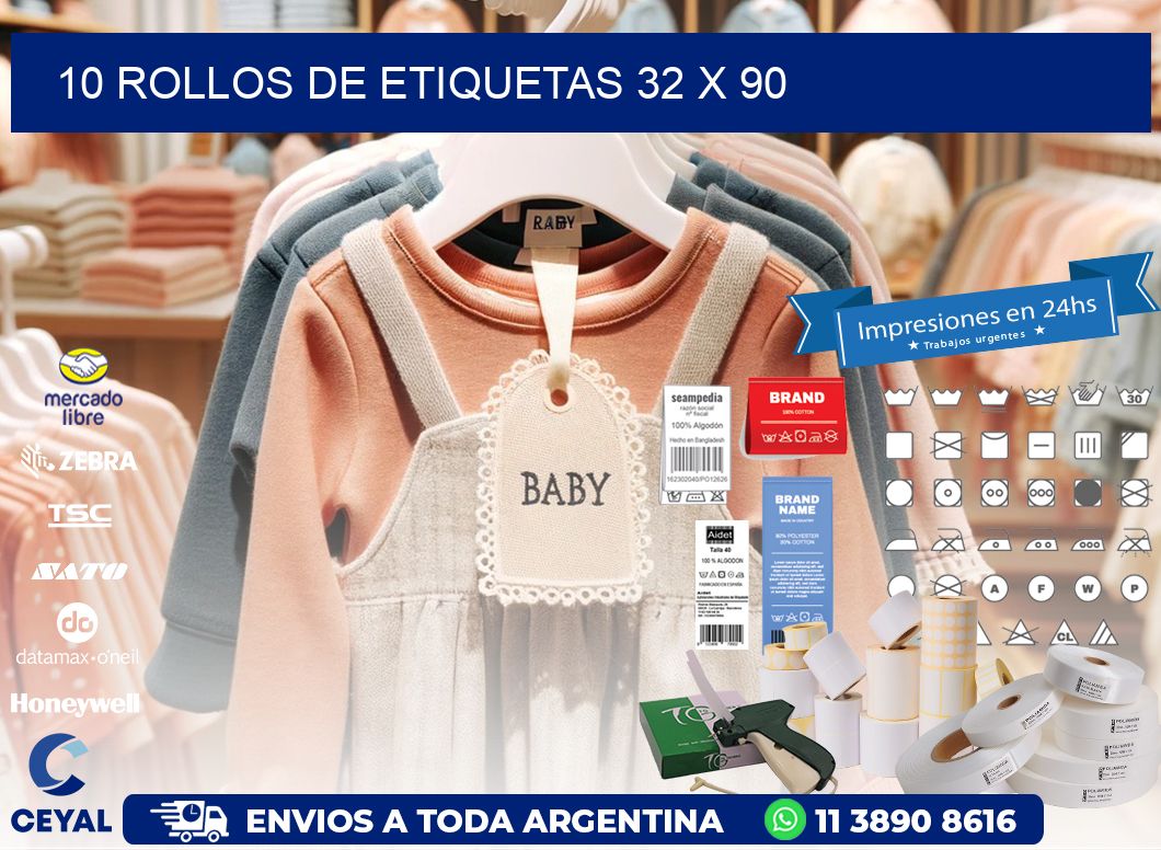10 ROLLOS DE ETIQUETAS 32 x 90