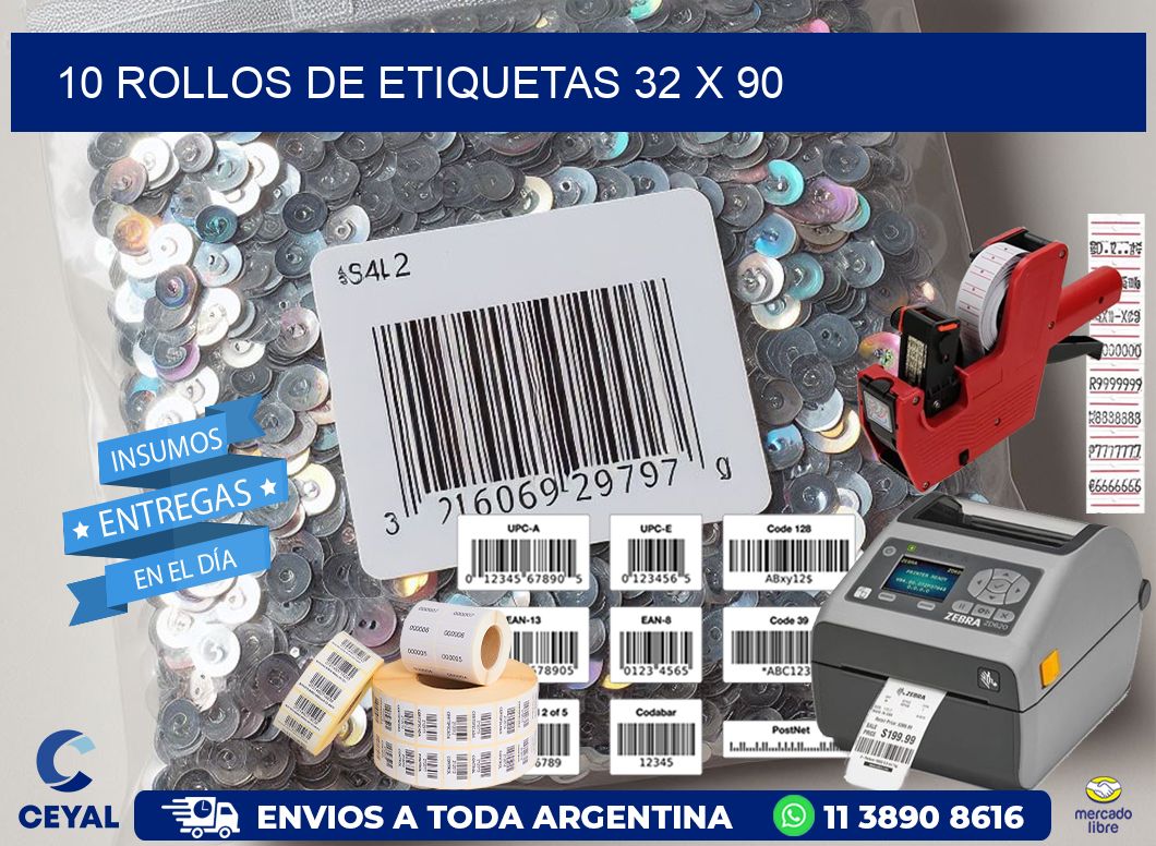 10 ROLLOS DE ETIQUETAS 32 x 90