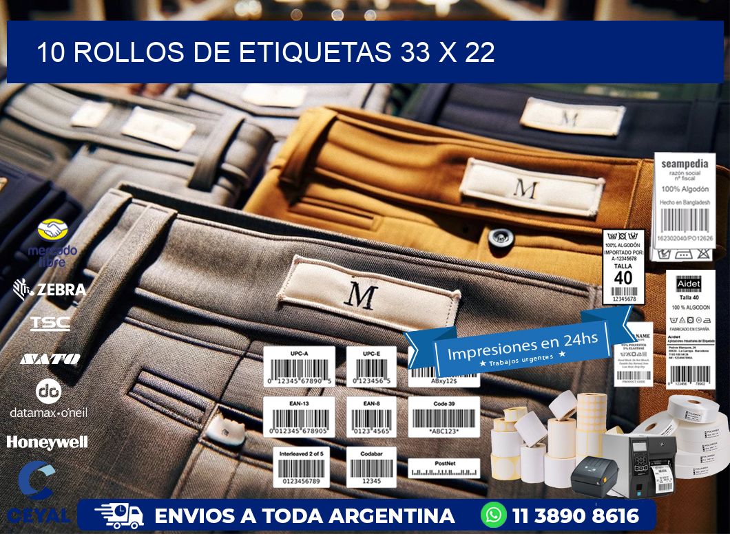 10 ROLLOS DE ETIQUETAS 33 x 22