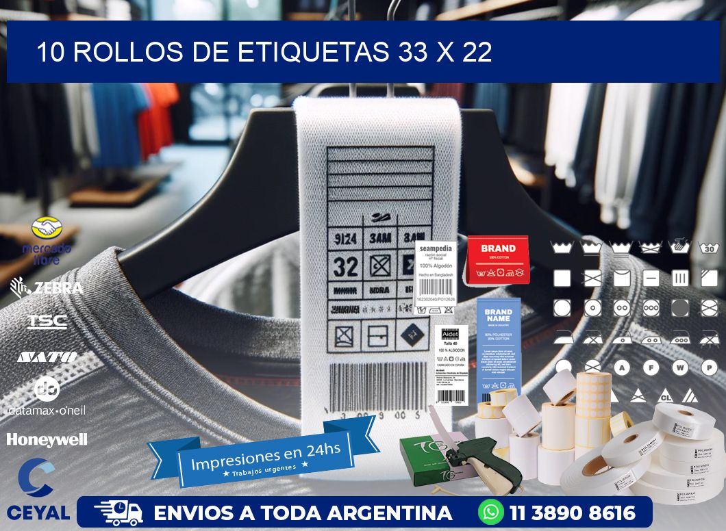 10 ROLLOS DE ETIQUETAS 33 x 22