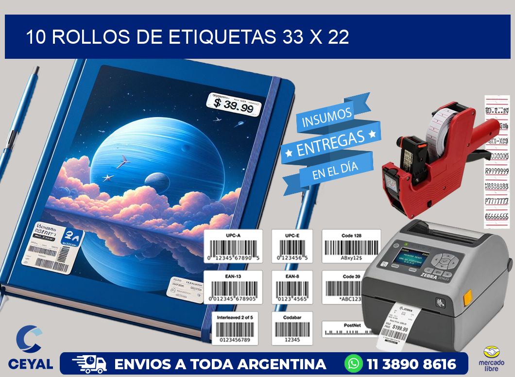 10 ROLLOS DE ETIQUETAS 33 x 22