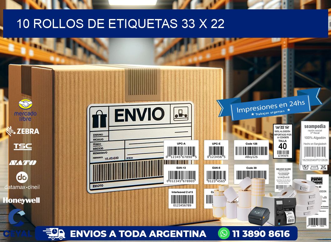 10 ROLLOS DE ETIQUETAS 33 x 22