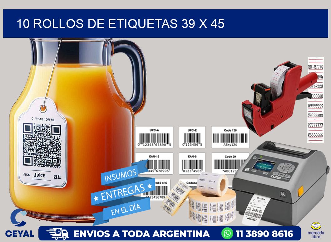 10 ROLLOS DE ETIQUETAS 39 x 45