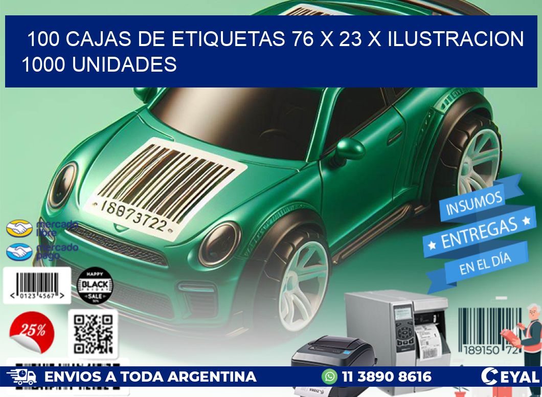 100 CAJAS DE ETIQUETAS 76 x 23 X ILUSTRACION 1000 UNIDADES