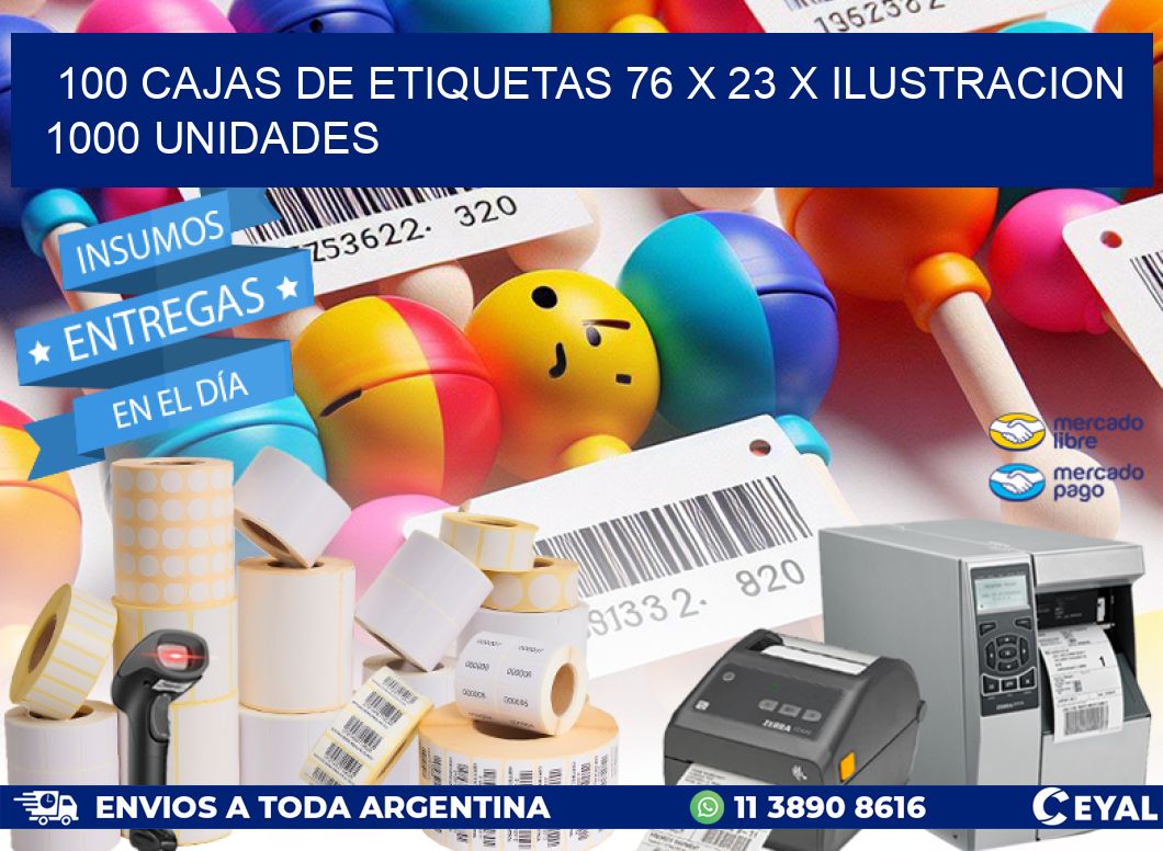 100 CAJAS DE ETIQUETAS 76 x 23 X ILUSTRACION 1000 UNIDADES