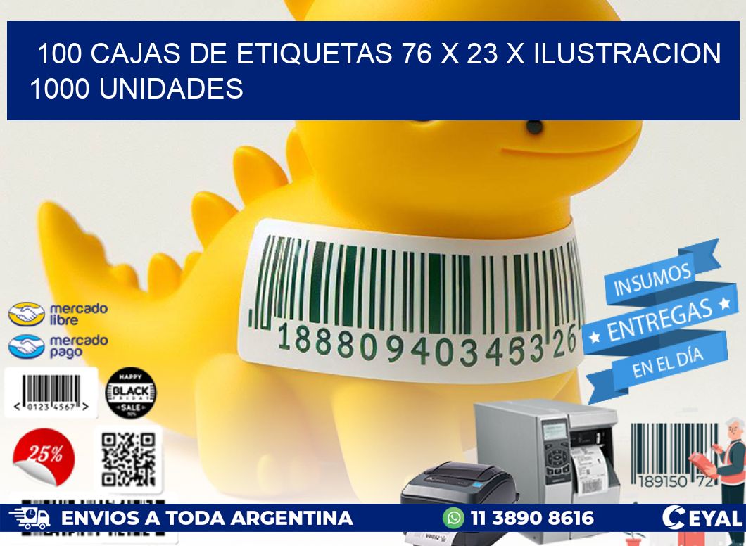 100 CAJAS DE ETIQUETAS 76 x 23 X ILUSTRACION 1000 UNIDADES