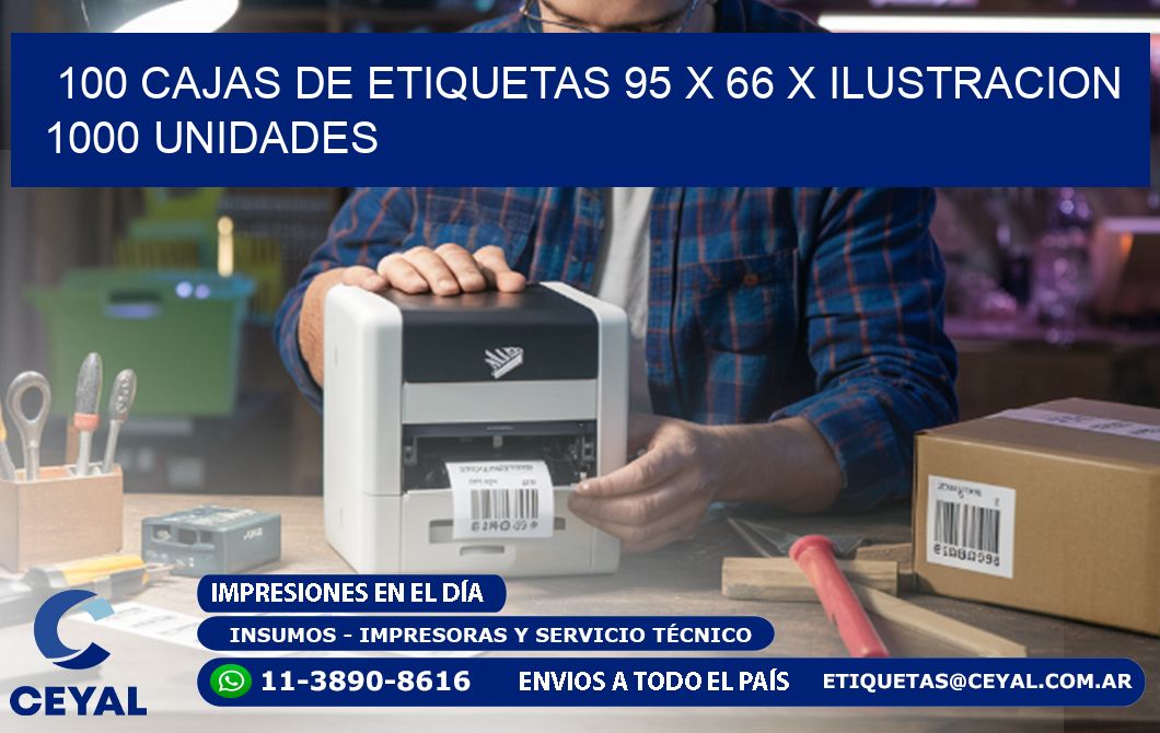 100 CAJAS DE ETIQUETAS 95 x 66 X ILUSTRACION 1000 UNIDADES