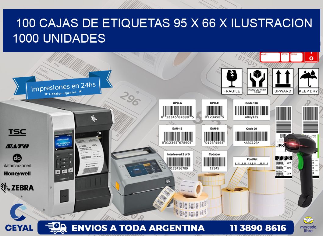 100 CAJAS DE ETIQUETAS 95 x 66 X ILUSTRACION 1000 UNIDADES