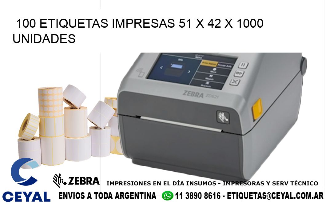 100 ETIQUETAS IMPRESAS 51 x 42 X 1000 UNIDADES
