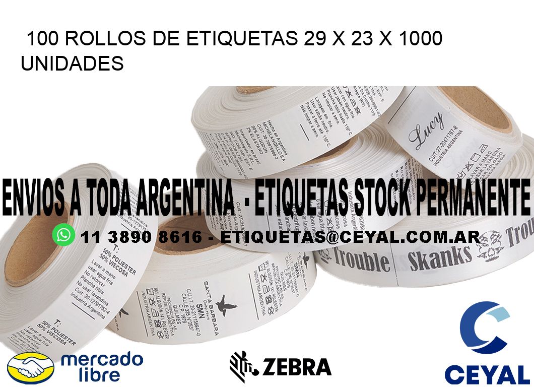 100 ROLLOS DE ETIQUETAS 29 x 23 X 1000 UNIDADES