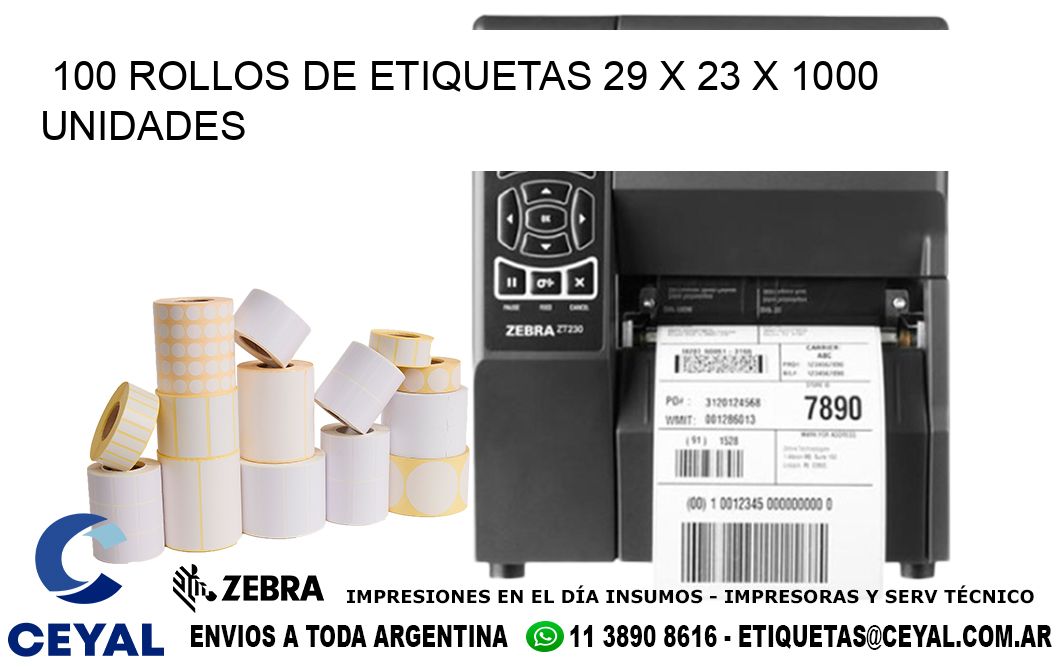 100 ROLLOS DE ETIQUETAS 29 x 23 X 1000 UNIDADES