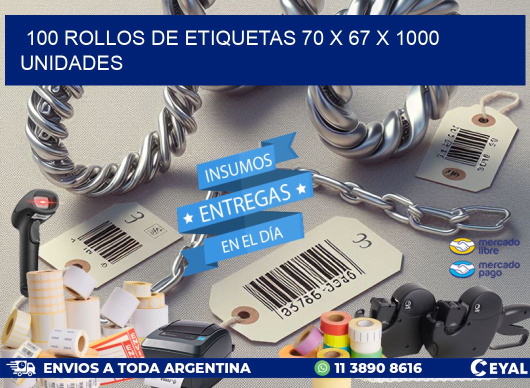 100 ROLLOS DE ETIQUETAS 70 x 67 X 1000 UNIDADES