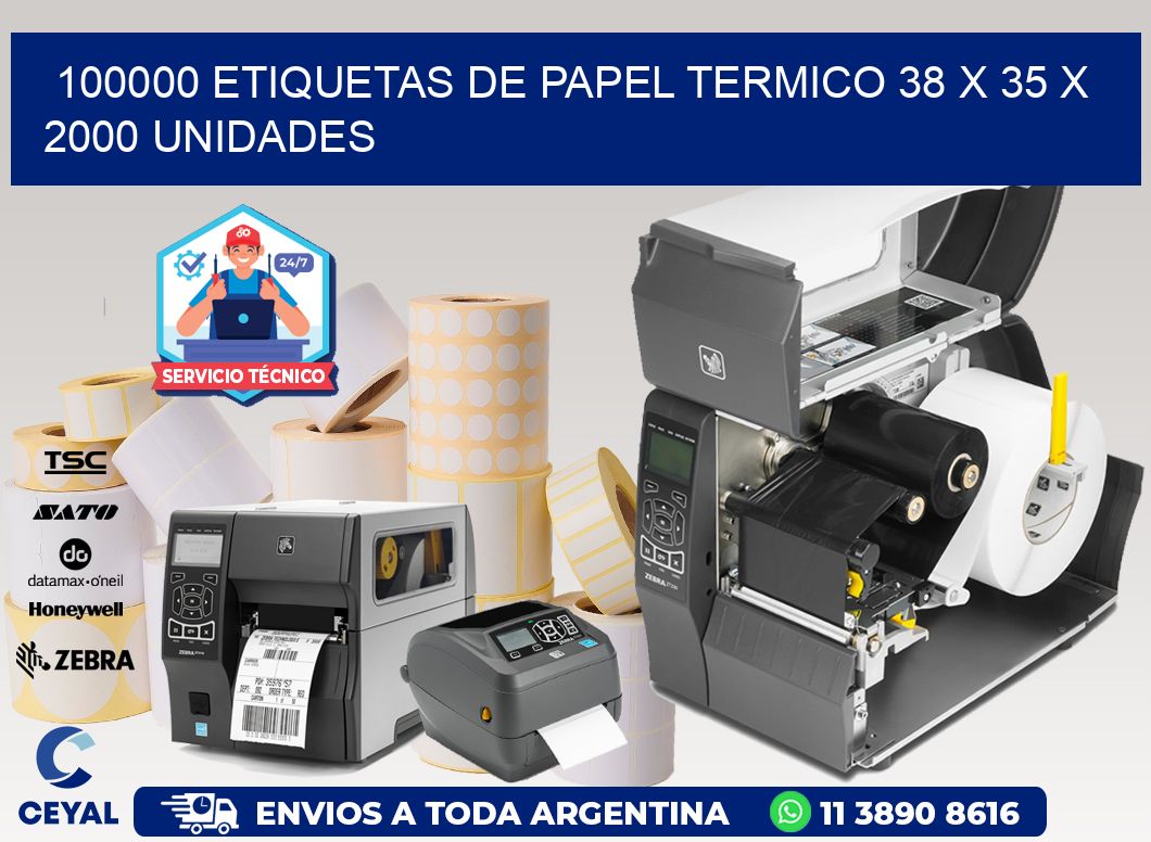 100000 ETIQUETAS DE PAPEL TERMICO 38 x 35 X 2000 UNIDADES