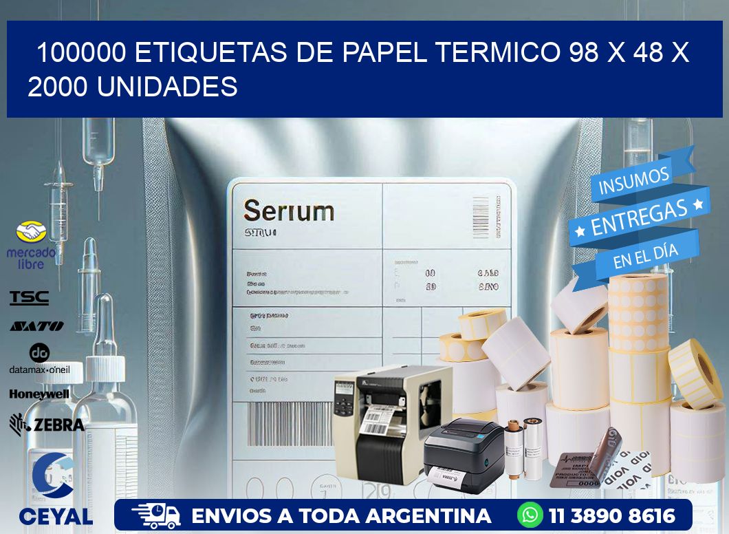 100000 ETIQUETAS DE PAPEL TERMICO 98 x 48 X 2000 UNIDADES