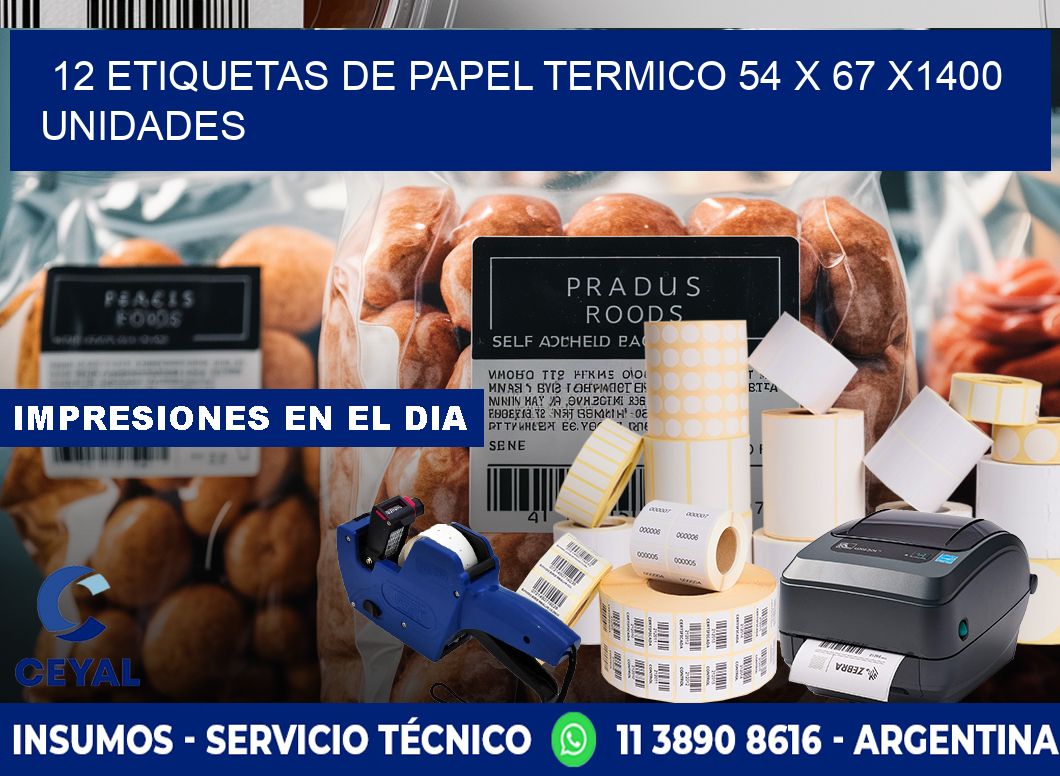 12 ETIQUETAS DE PAPEL TERMICO 54 x 67 X1400 UNIDADES