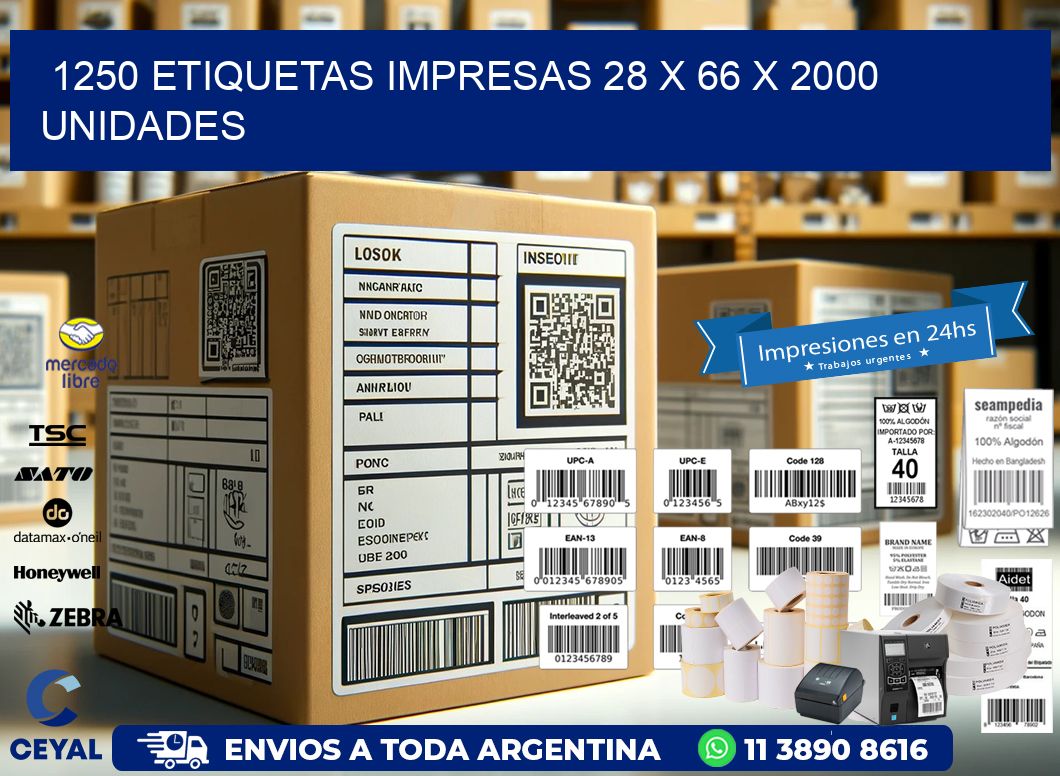 1250 ETIQUETAS IMPRESAS 28 x 66 X 2000 UNIDADES