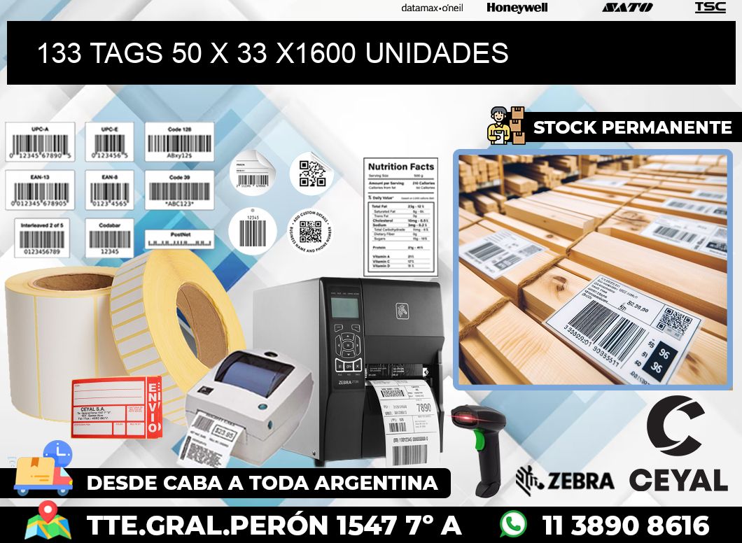 133 TAGS 50 x 33 X1600 UNIDADES