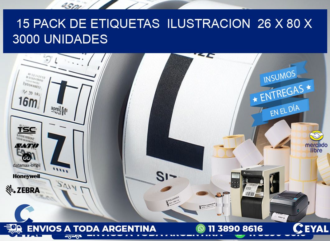 15 PACK DE ETIQUETAS  ILUSTRACION  26 x 80 X 3000 UNIDADES