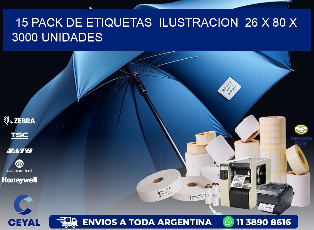 15 PACK DE ETIQUETAS  ILUSTRACION  26 x 80 X 3000 UNIDADES
