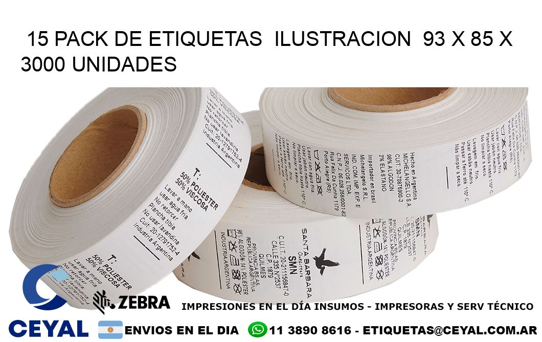 15 PACK DE ETIQUETAS  ILUSTRACION  93 x 85 X 3000 UNIDADES