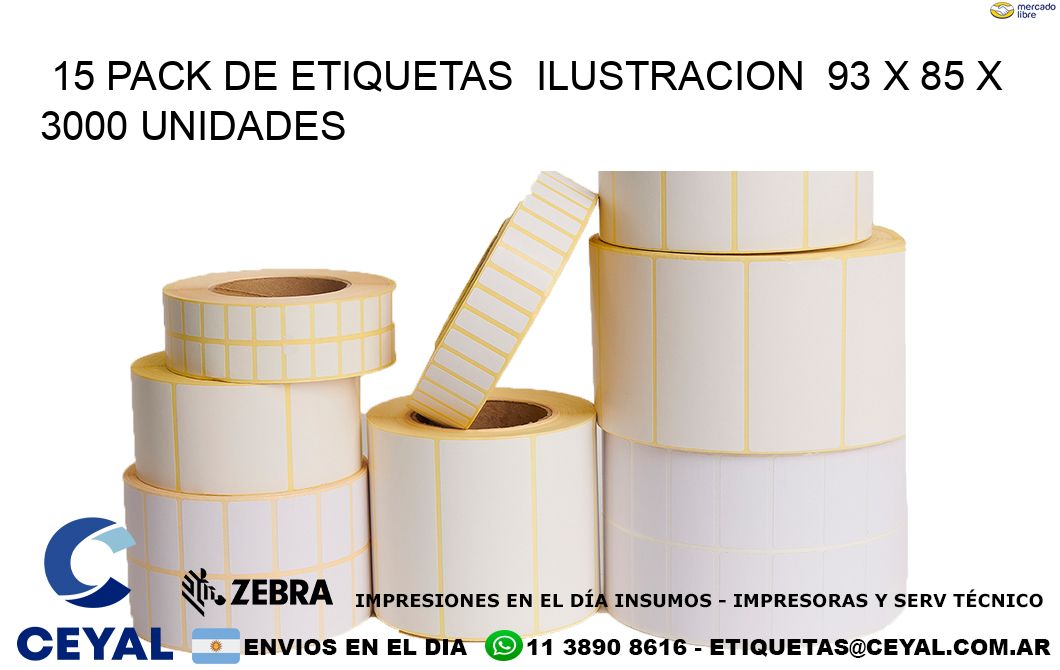 15 PACK DE ETIQUETAS  ILUSTRACION  93 x 85 X 3000 UNIDADES