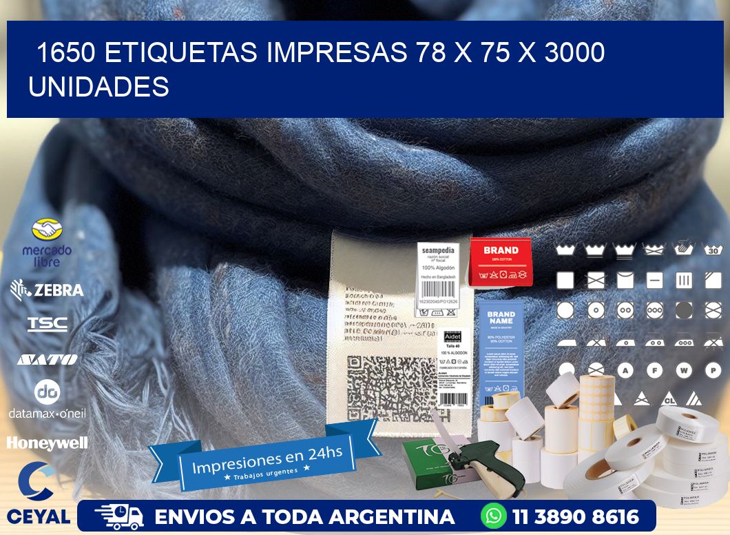 1650 ETIQUETAS IMPRESAS 78 x 75 X 3000 UNIDADES