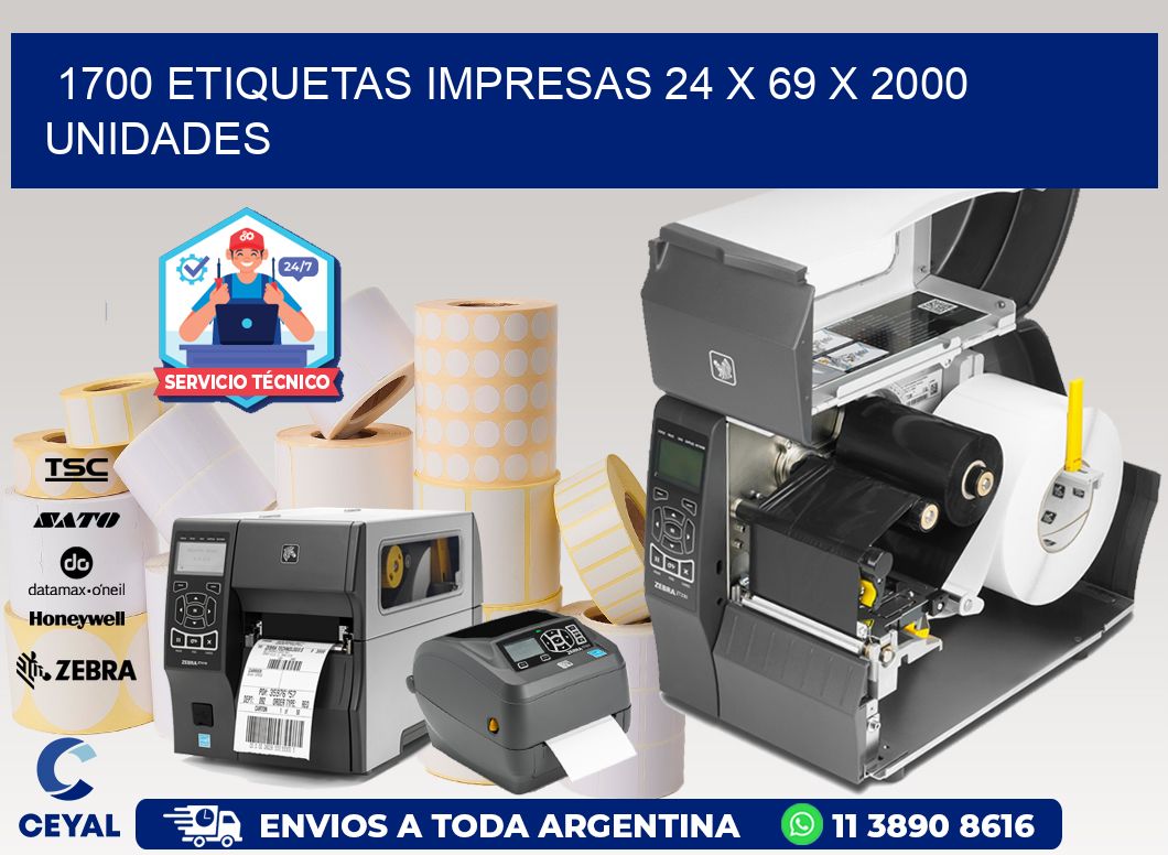 1700 ETIQUETAS IMPRESAS 24 x 69 X 2000 UNIDADES