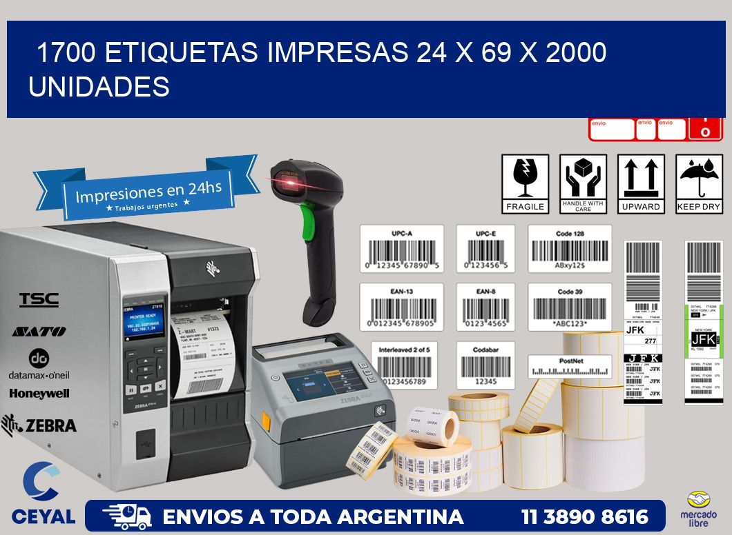 1700 ETIQUETAS IMPRESAS 24 x 69 X 2000 UNIDADES