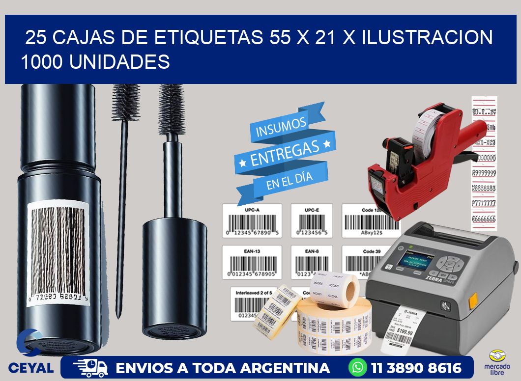 25 CAJAS DE ETIQUETAS 55 x 21 X ILUSTRACION 1000 UNIDADES