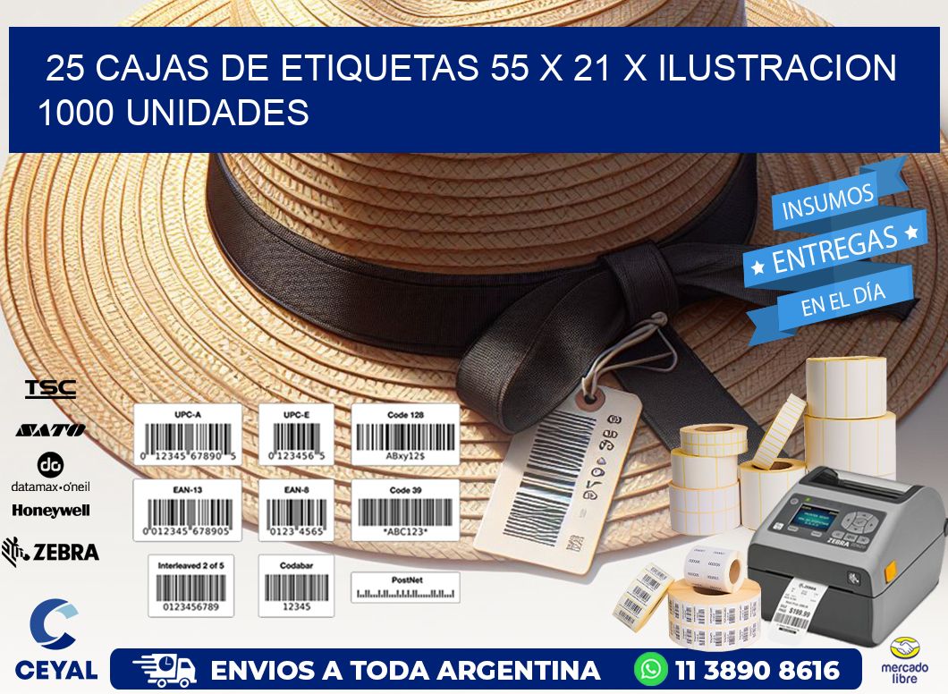 25 CAJAS DE ETIQUETAS 55 x 21 X ILUSTRACION 1000 UNIDADES