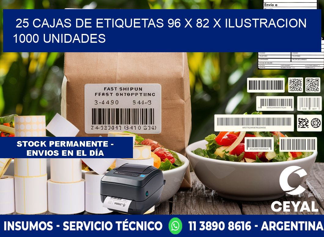 25 CAJAS DE ETIQUETAS 96 x 82 X ILUSTRACION 1000 UNIDADES