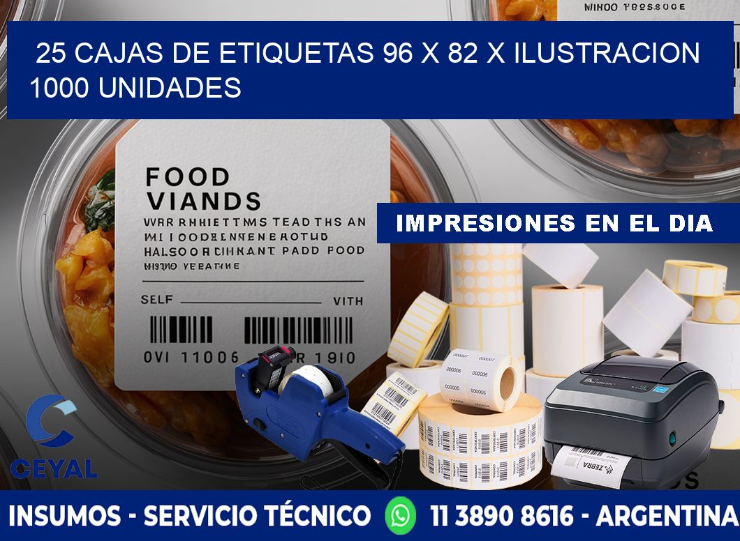 25 CAJAS DE ETIQUETAS 96 x 82 X ILUSTRACION 1000 UNIDADES