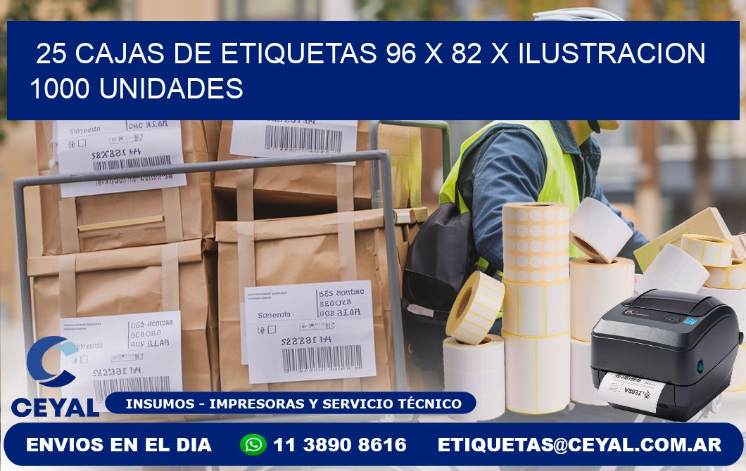 25 CAJAS DE ETIQUETAS 96 x 82 X ILUSTRACION 1000 UNIDADES