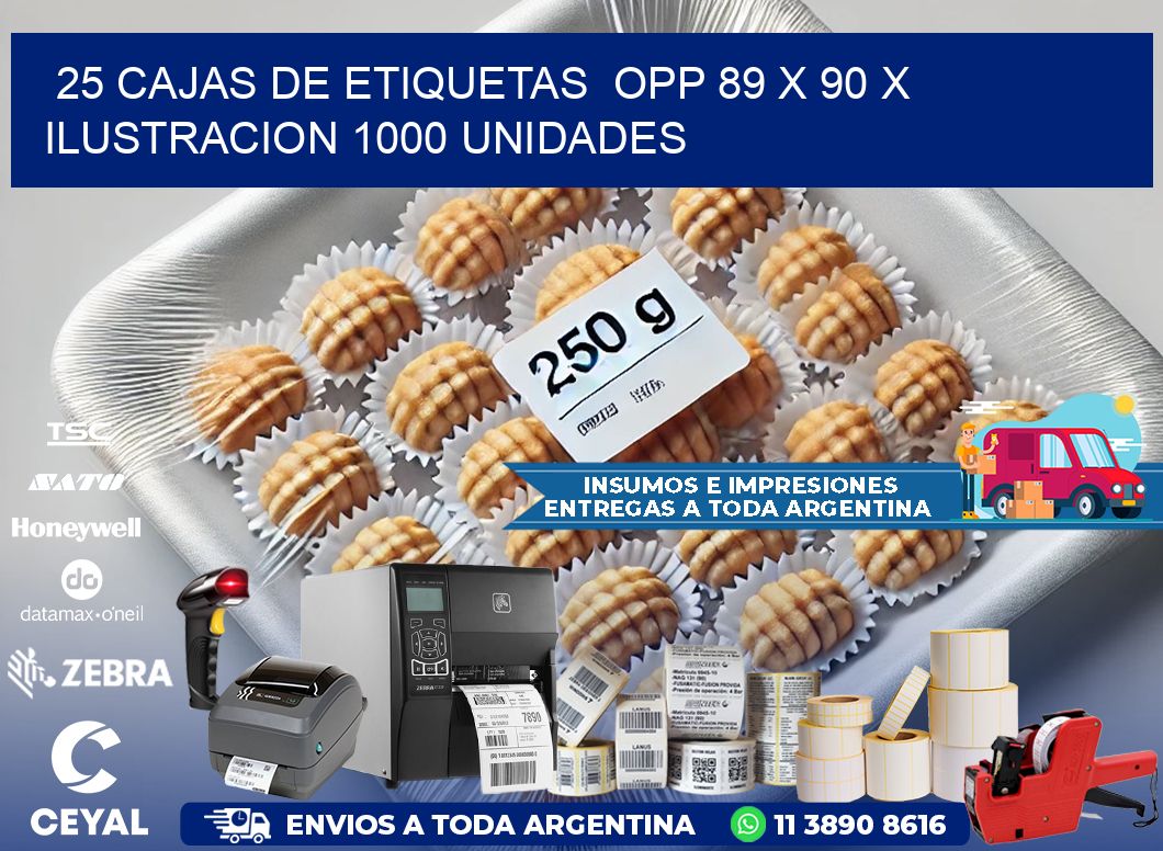 25 CAJAS DE ETIQUETAS  OPP 89 x 90 X ILUSTRACION 1000 UNIDADES