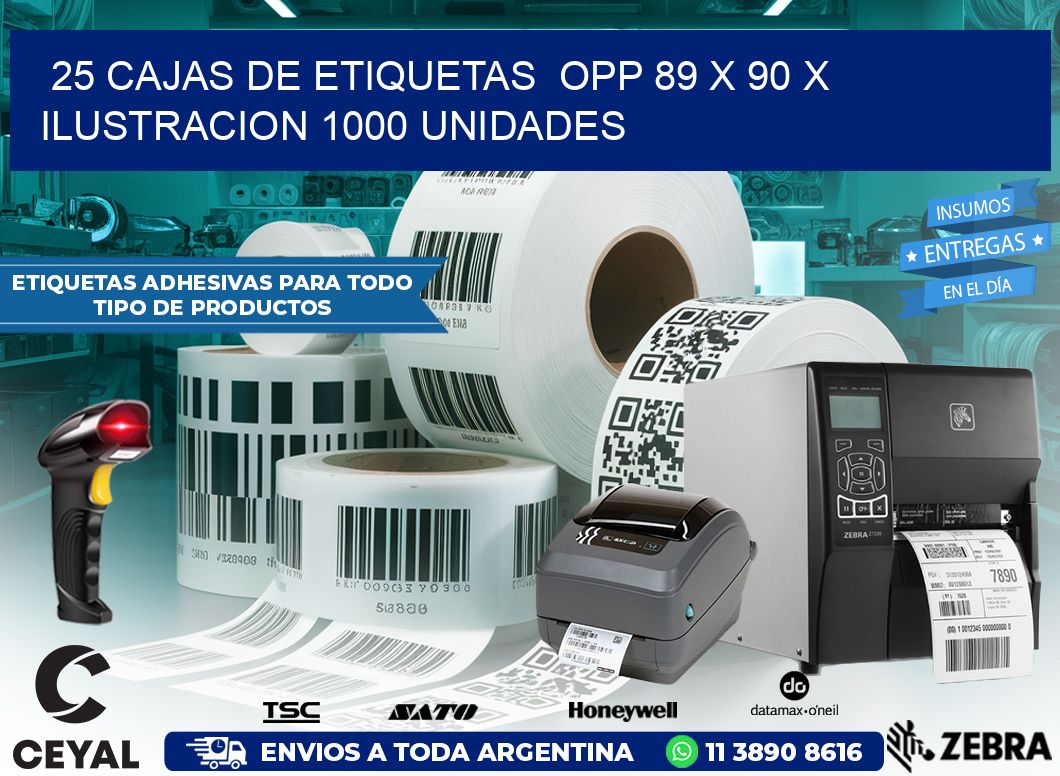 25 CAJAS DE ETIQUETAS  OPP 89 x 90 X ILUSTRACION 1000 UNIDADES