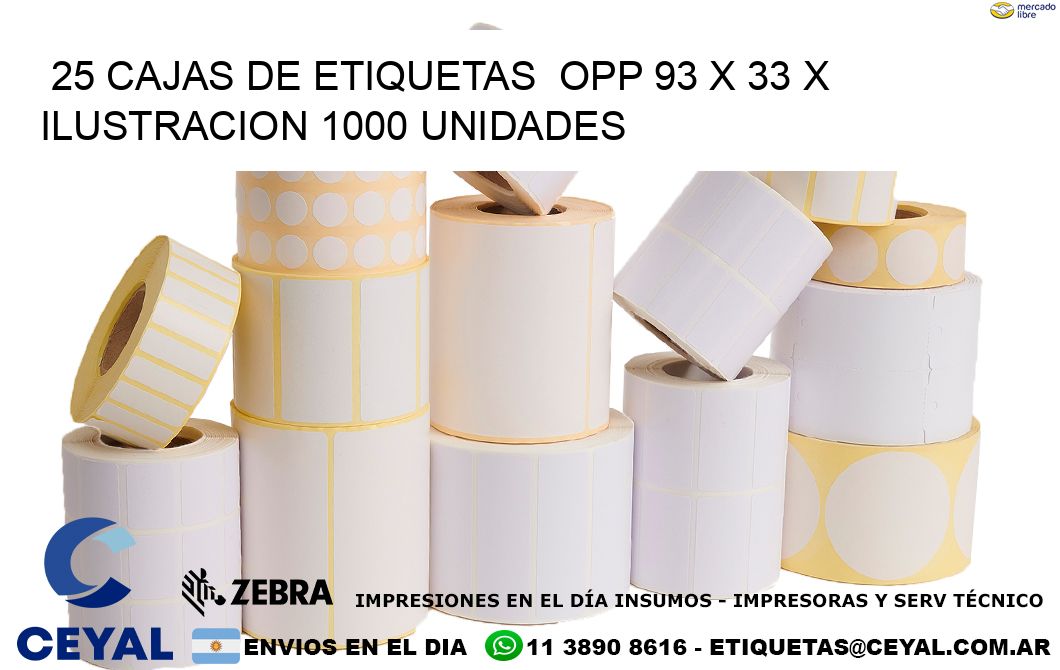 25 CAJAS DE ETIQUETAS  OPP 93 x 33 X ILUSTRACION 1000 UNIDADES