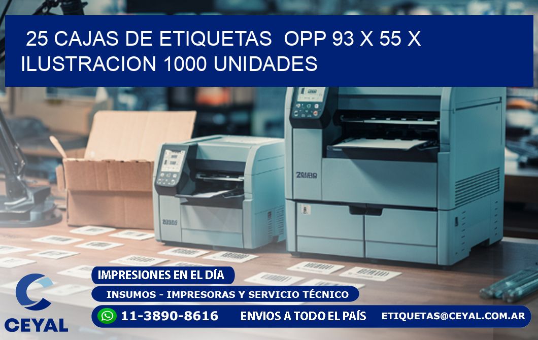 25 CAJAS DE ETIQUETAS  OPP 93 x 55 X ILUSTRACION 1000 UNIDADES