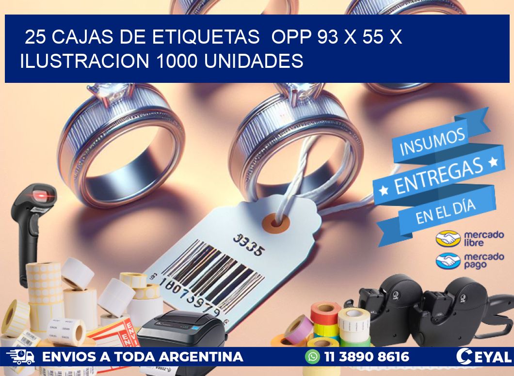 25 CAJAS DE ETIQUETAS  OPP 93 x 55 X ILUSTRACION 1000 UNIDADES