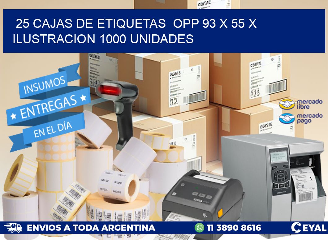 25 CAJAS DE ETIQUETAS  OPP 93 x 55 X ILUSTRACION 1000 UNIDADES