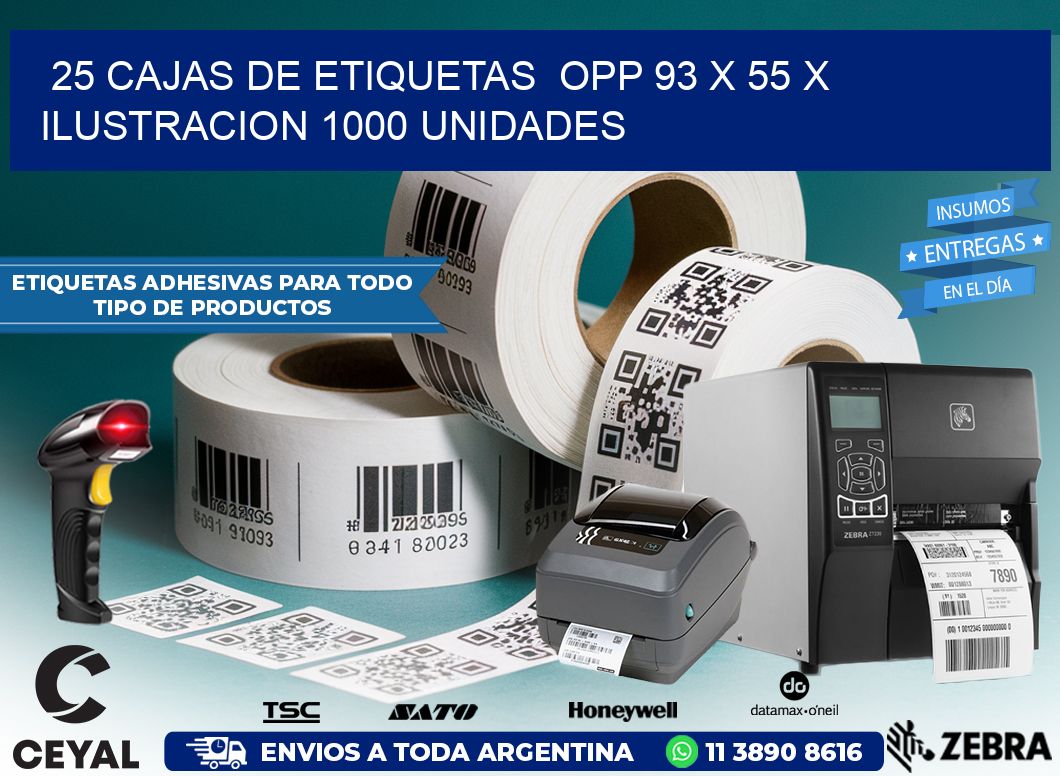 25 CAJAS DE ETIQUETAS  OPP 93 x 55 X ILUSTRACION 1000 UNIDADES