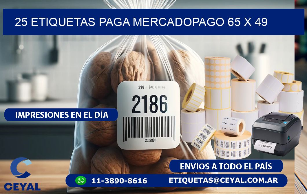 25 ETIQUETAS PAGA MERCADOPAGO 65 x 49