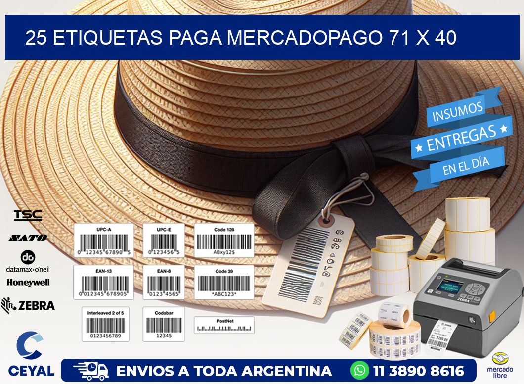 25 ETIQUETAS PAGA MERCADOPAGO 71 x 40
