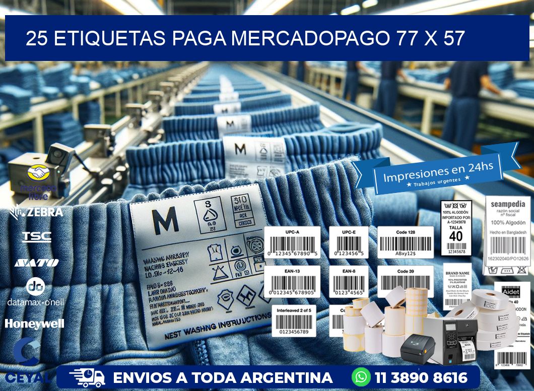 25 ETIQUETAS PAGA MERCADOPAGO 77 x 57