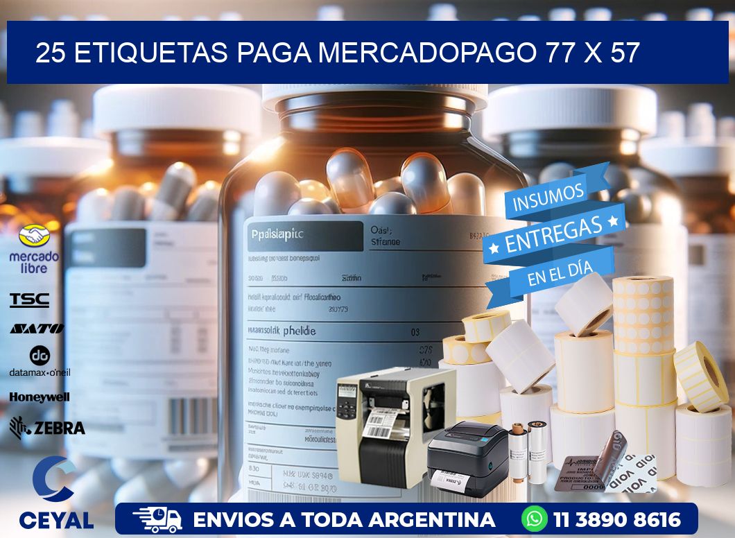 25 ETIQUETAS PAGA MERCADOPAGO 77 x 57