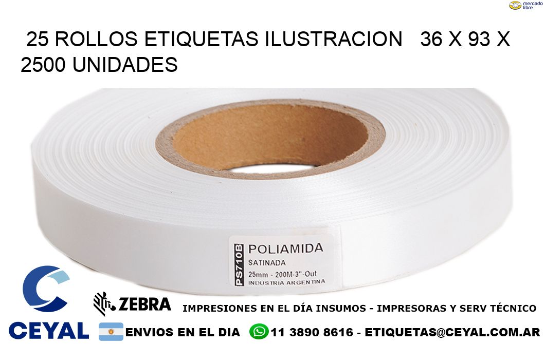 25 ROLLOS ETIQUETAS ILUSTRACION   36 x 93 X 2500 UNIDADES
