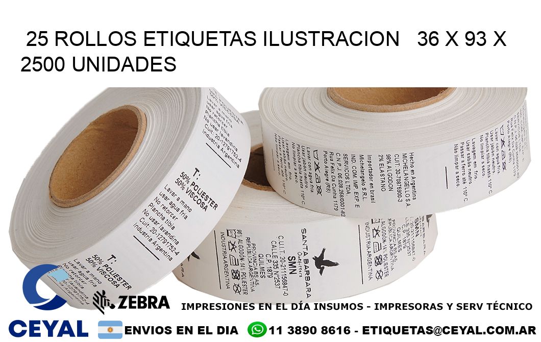 25 ROLLOS ETIQUETAS ILUSTRACION   36 x 93 X 2500 UNIDADES